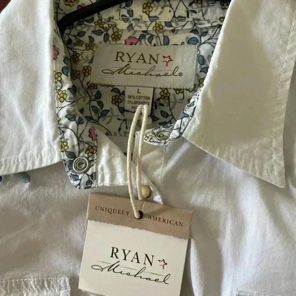 Ryan Michael Embroidered Blue Floral White shirt - Picture 10 of 11